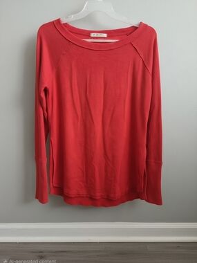 We The Free Coral-Red Waffle Knit Long-Sleeve Top
